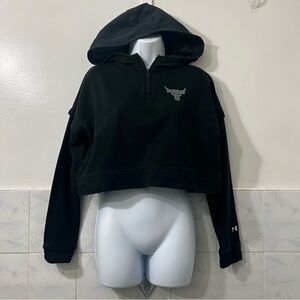 Under Armour Womens XS Boxy Crop 1/4 Zip Pullover Hoodie Warrior Mana Oversized